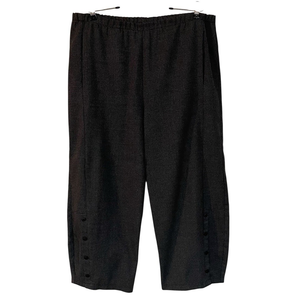 Lisa Bayne Black Soft Tweed Pull On Barrel Crop Pant Button Accents Lagenlook L